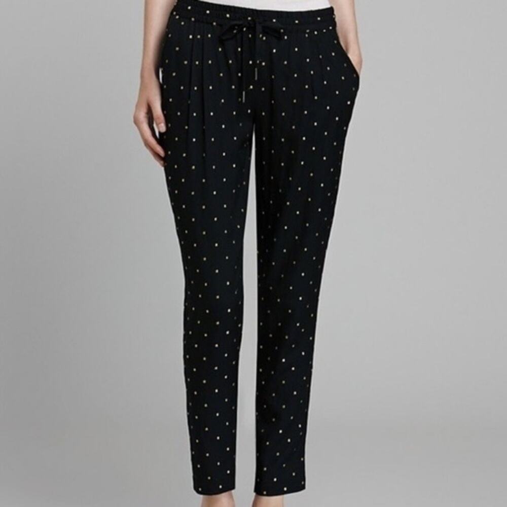 Joie Black Embroidered Gold Square Silk Blend Jogger Pants Size Medium